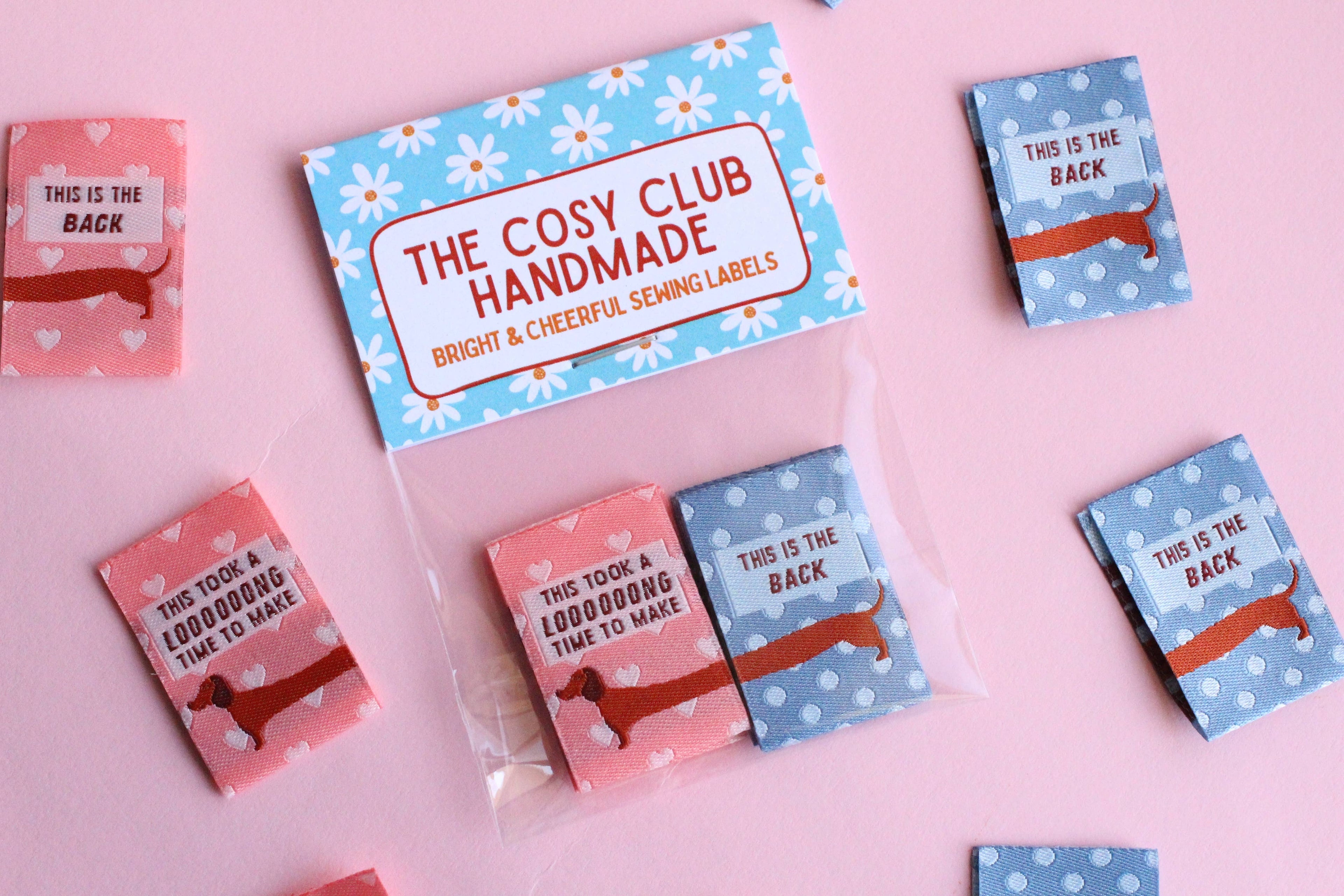Pink and Blue Sausage Dog Labels - Cosy Club Handmade