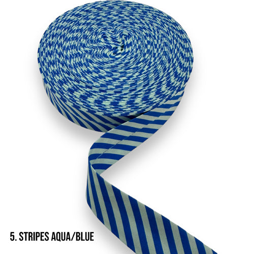 Bias Binding - Stripes Aqua/Blue