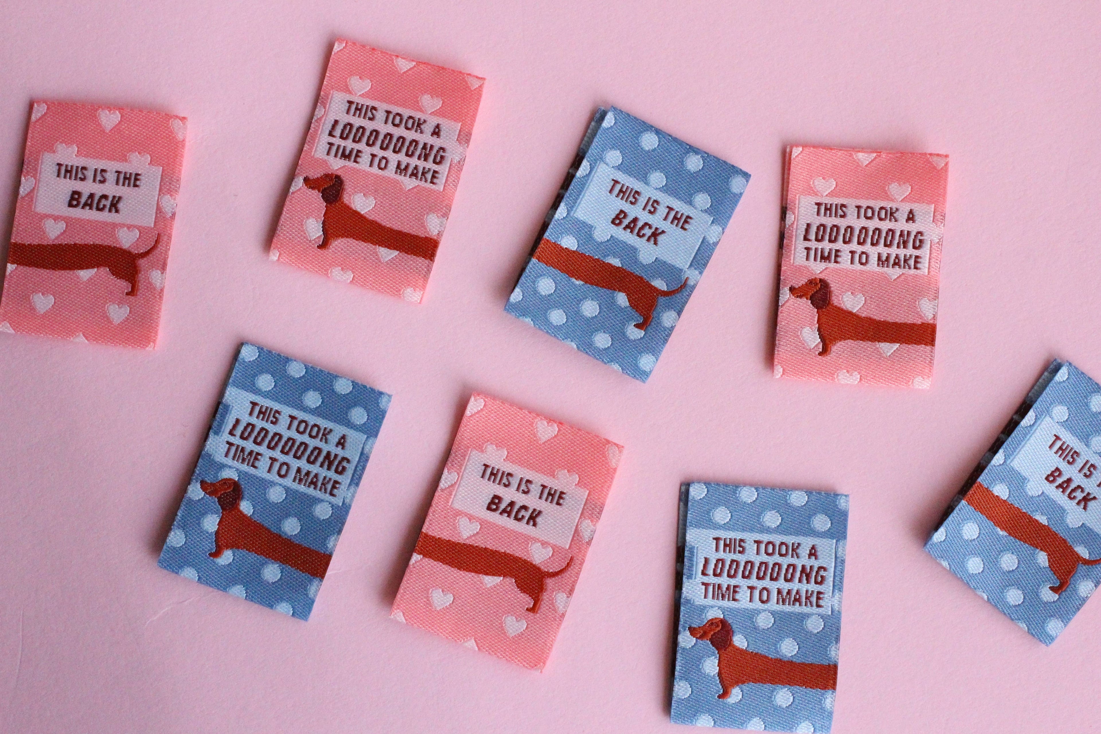 Pink and Blue Sausage Dog Labels - Cosy Club Handmade