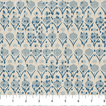 Fabric swatch blue flowers on cream background