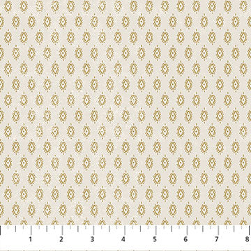 Fabric swatch gold diamond motif diagonal on cream background