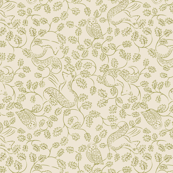 Fox and Owl on Linen - Old Quercus by Lewis & Irene