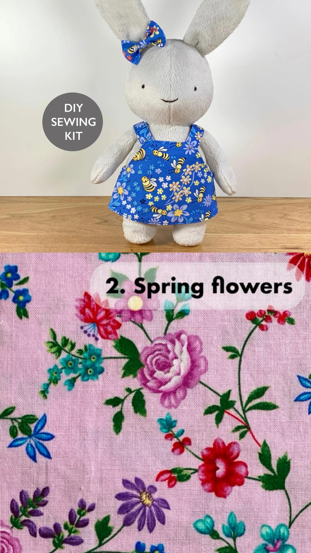 Spring Flowers Bunny &amp; Dress Sewing Kit - Minky &amp; Friends