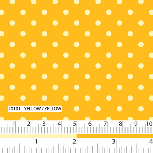Fabric swatch dark golden yellow background with light yellow polka dots