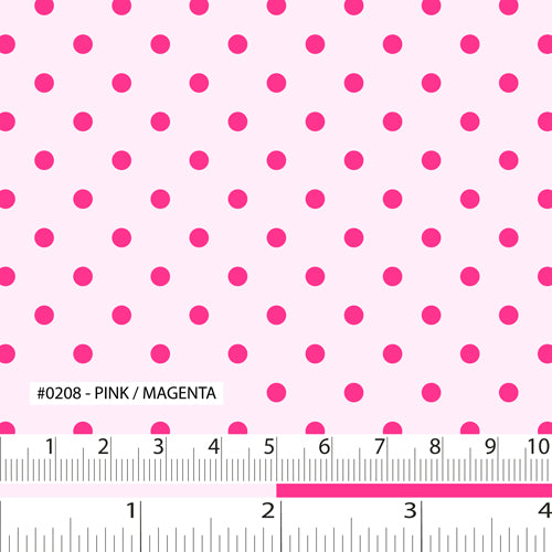 Fabric swatch light pink background with magenta polka dots