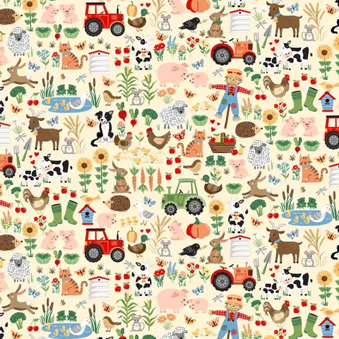 Friends Cream - Fun on the Farm by Makower Fabrics