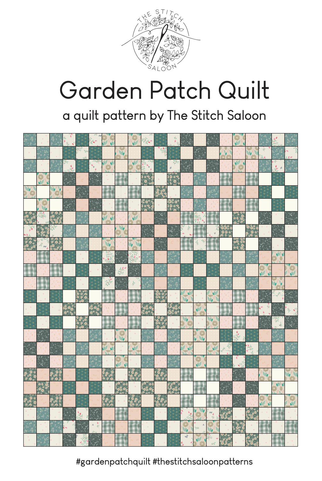 Quilt pattern by the stitch saloon, fine check pattern with greens pinks whites and creams