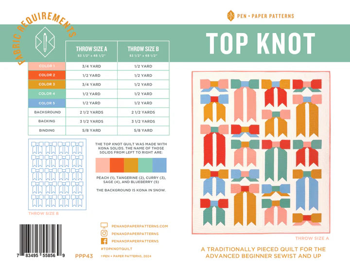 Top Knot Quilt Paper Pattern - Pen & Paper Patterns