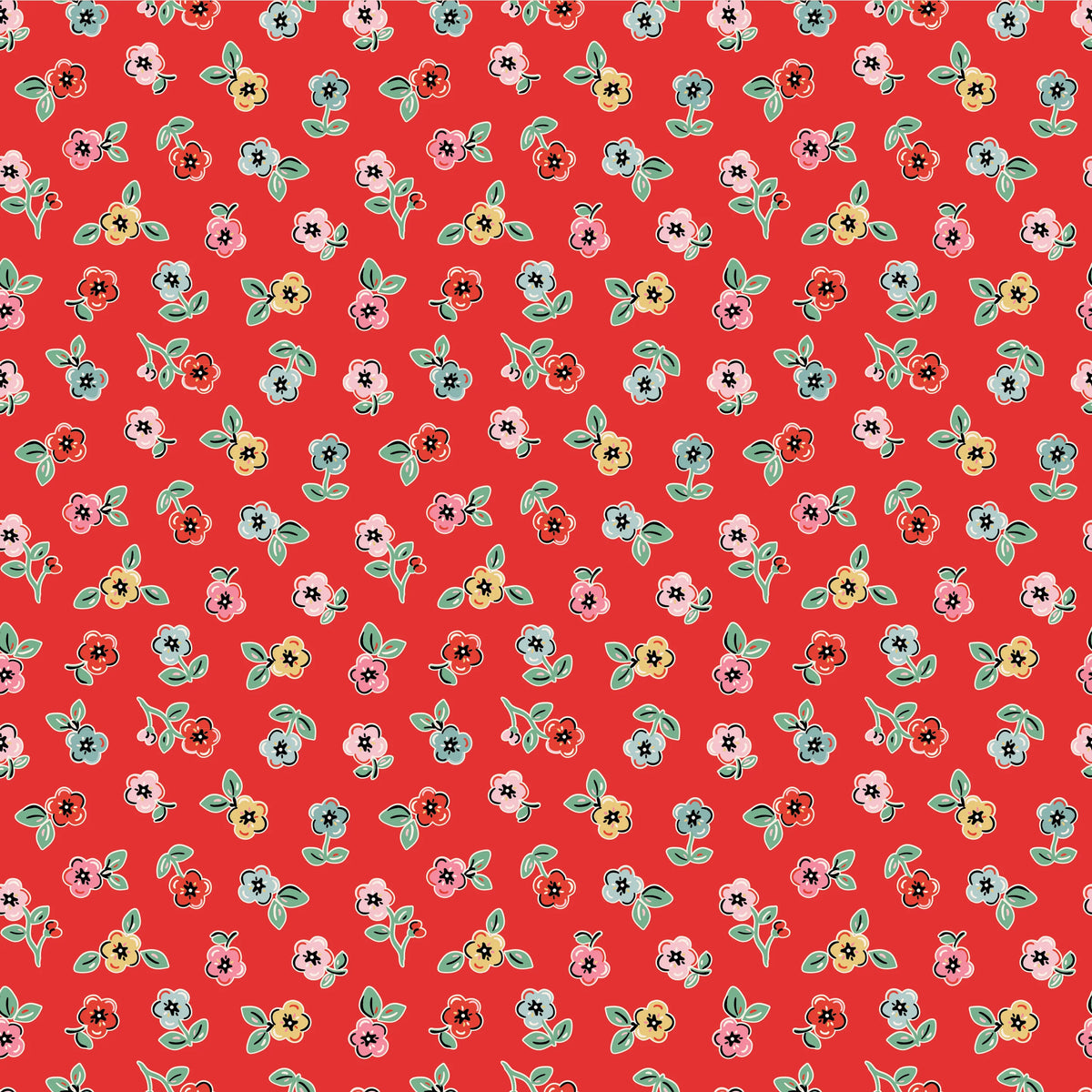 Cheery Florals Red - Home Sweet Home by Poppie Cotton