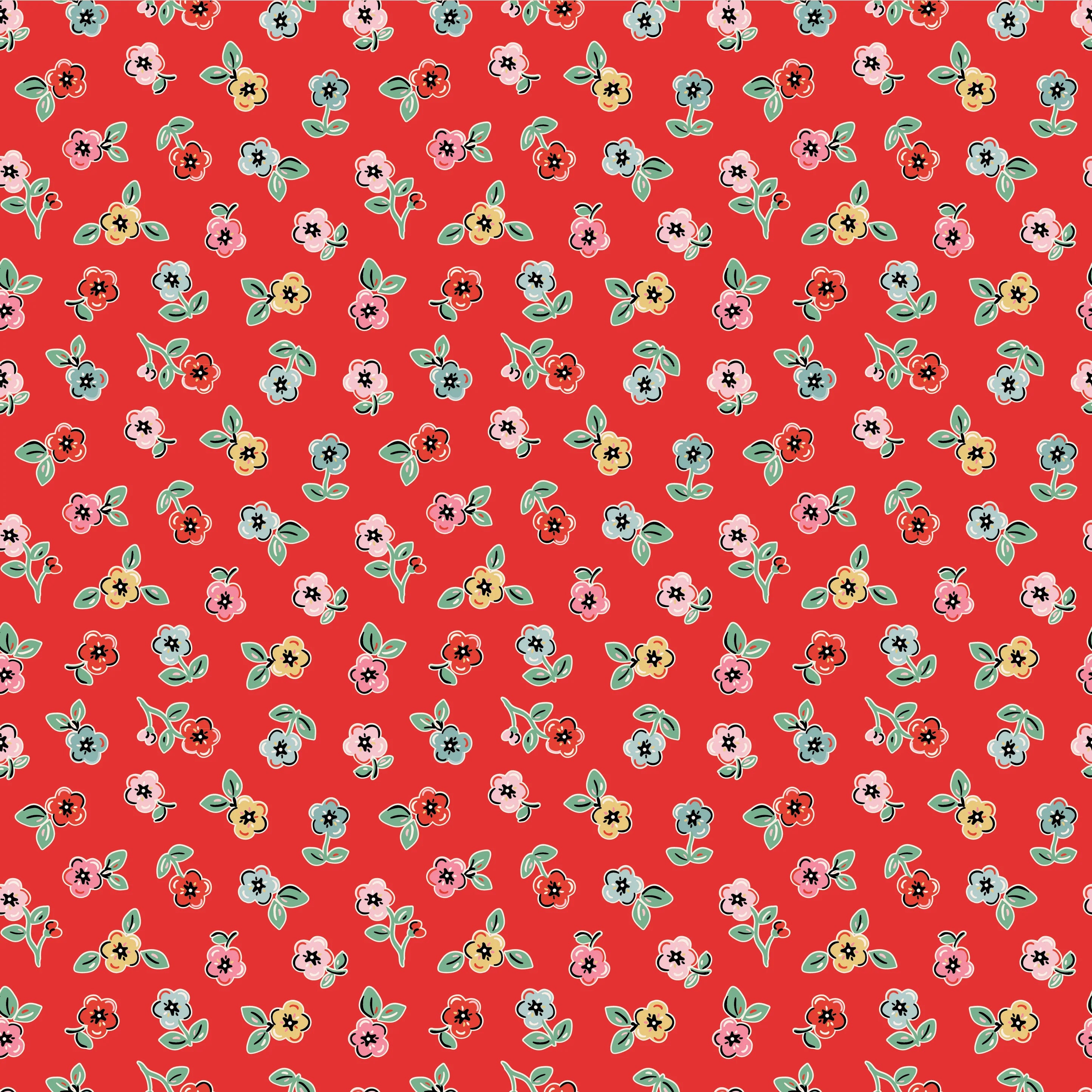 Cheery Florals Red - Home Sweet Home by Poppie Cotton