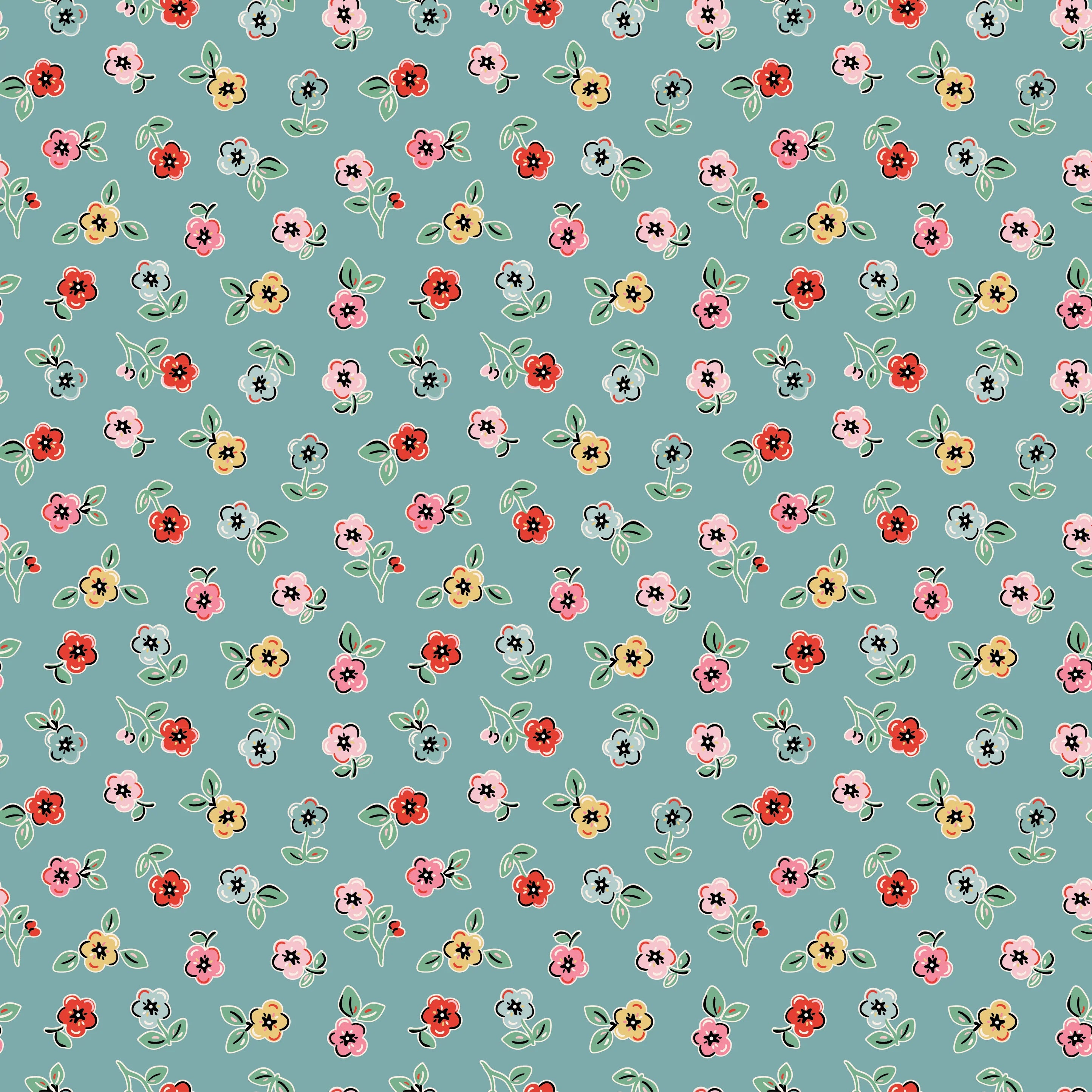 Cheery Florals Blue - Home Sweet Home by Poppie Cotton