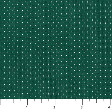 Fabric swatch small white dots on dark forest green background