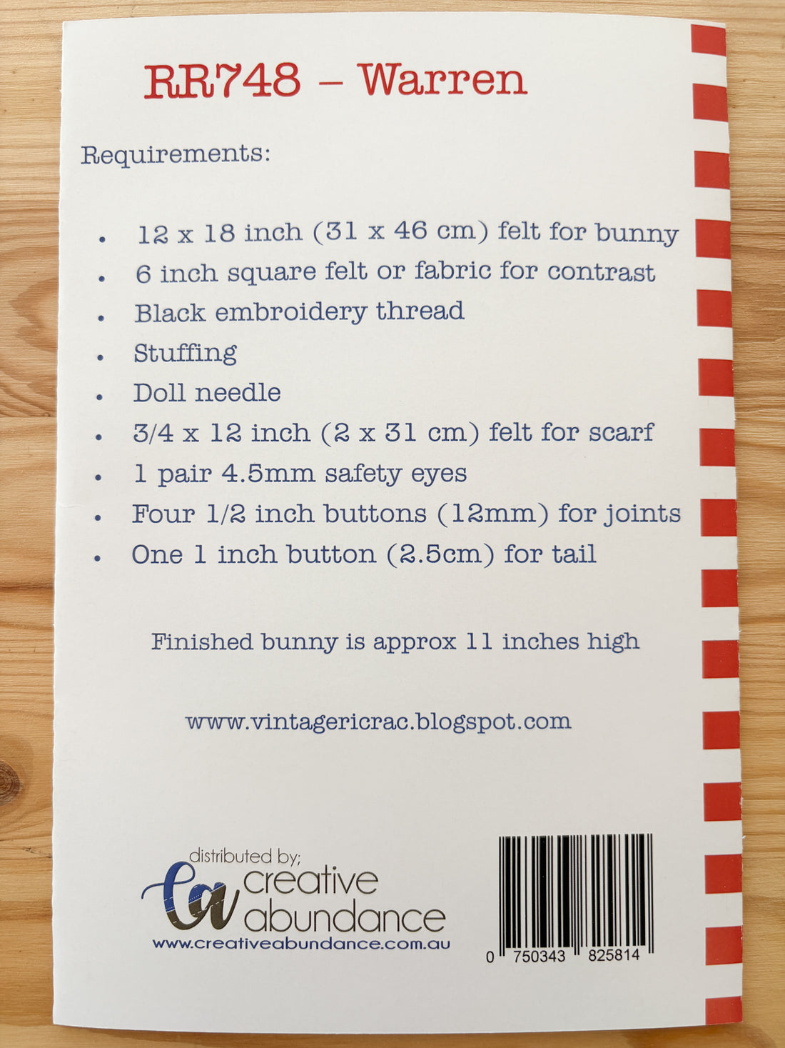 Warren Rabbit Sewing Pattern - Ric Rac