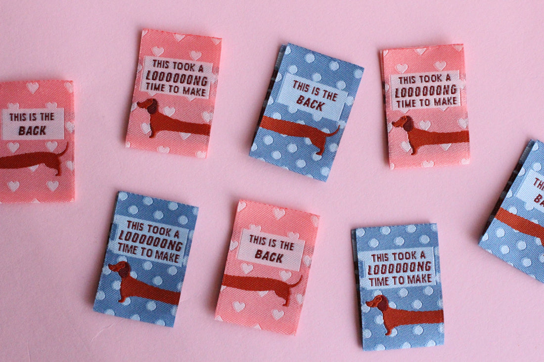 Pink and Blue Sausage Dog Labels - Cosy Club Handmade