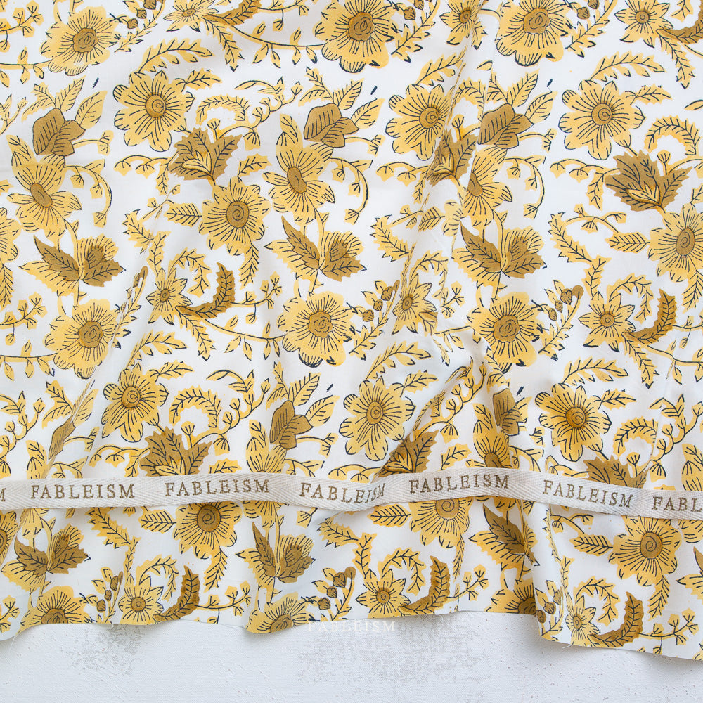Country Floral in Yellow - Indian Block Prints: Cottage by Fableism