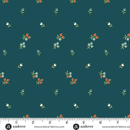 END OF BOLT 2.25m - Peacock Buds - Flower Box by Andover Fabrics