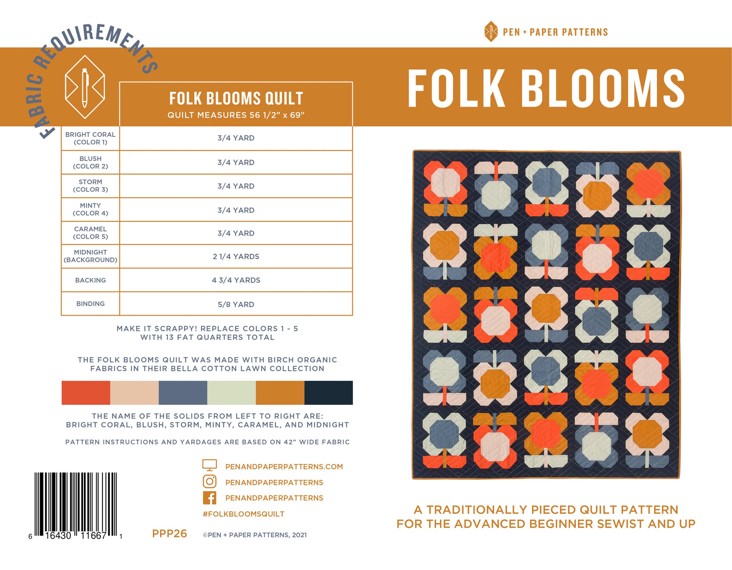 Folk Blooms Quilt Paper Pattern - Pen & Paper Patterns