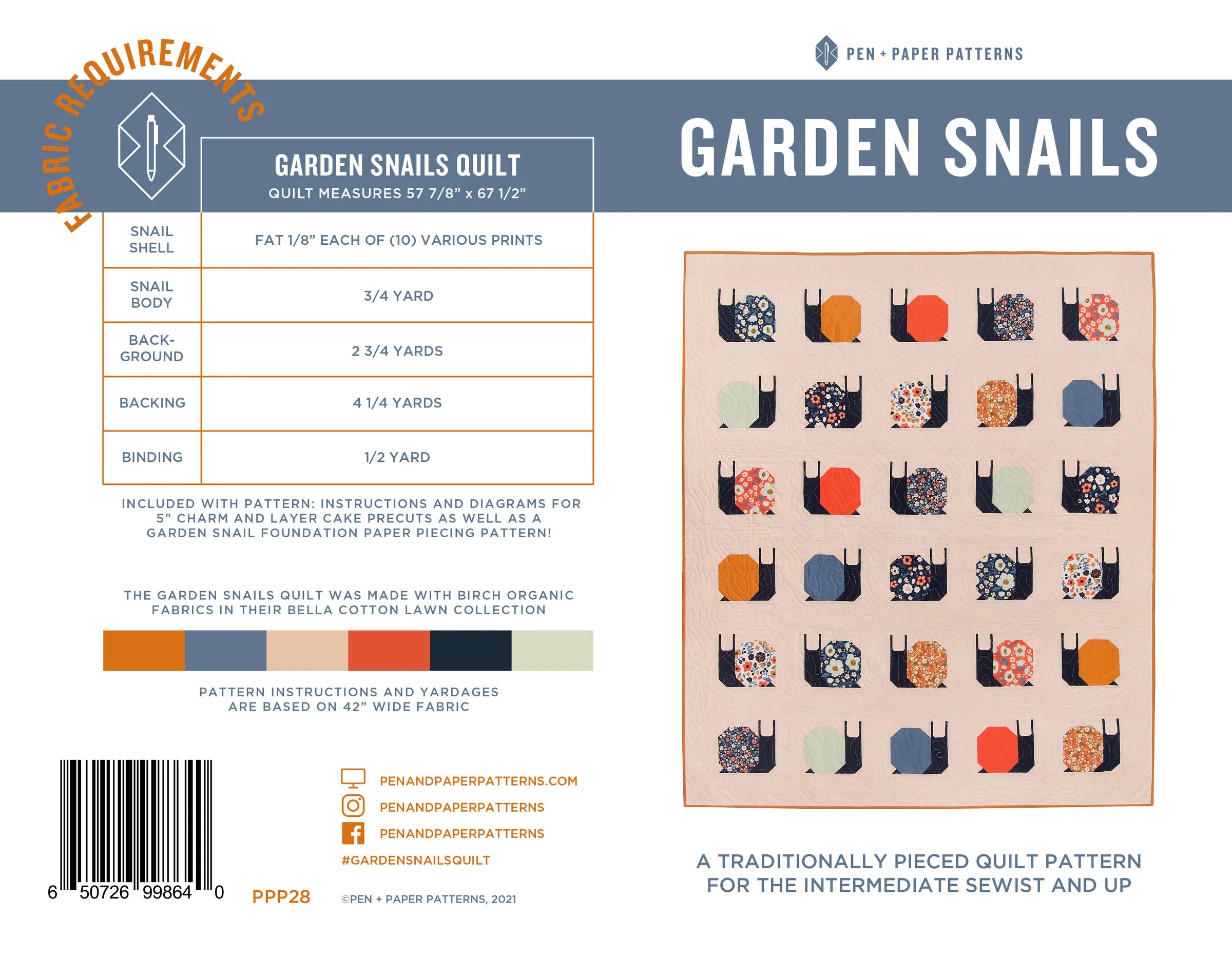 Garden Snails Quilt Paper Pattern - Pen & Paper Patterns
