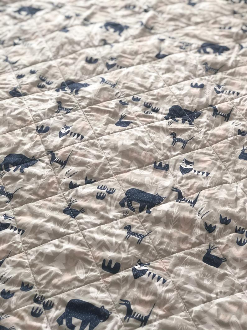 Navy and Grey Woodland Animal Baby Quilt