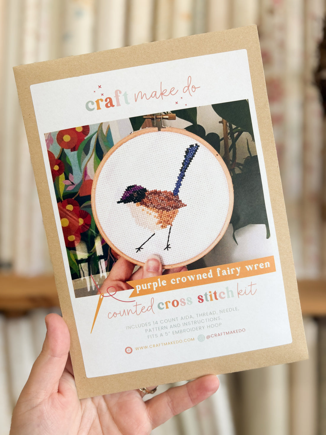 Purple Crowned Fairy-Wren Cross Stitch Kit - Craft Make Do