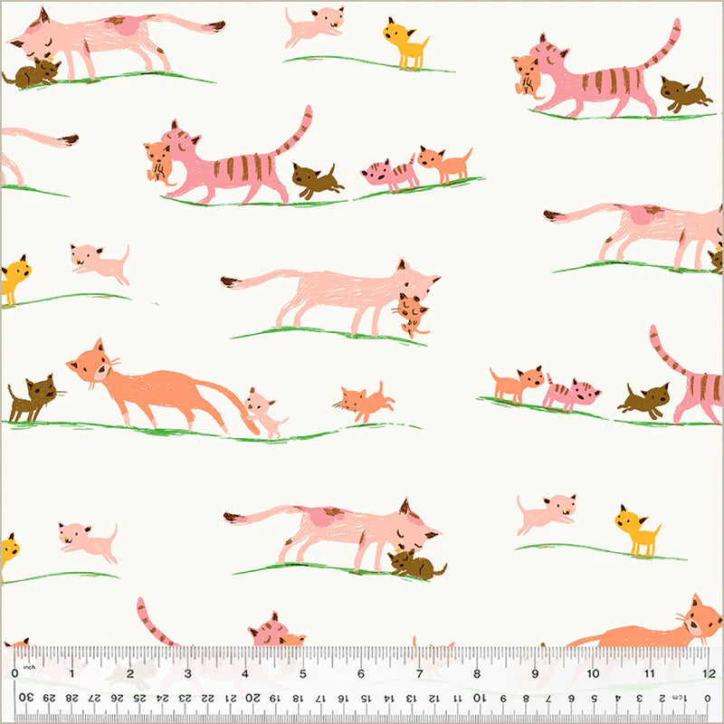 Mother Cats Cream - Heather Ross Studio Edit by Windham Fabrics