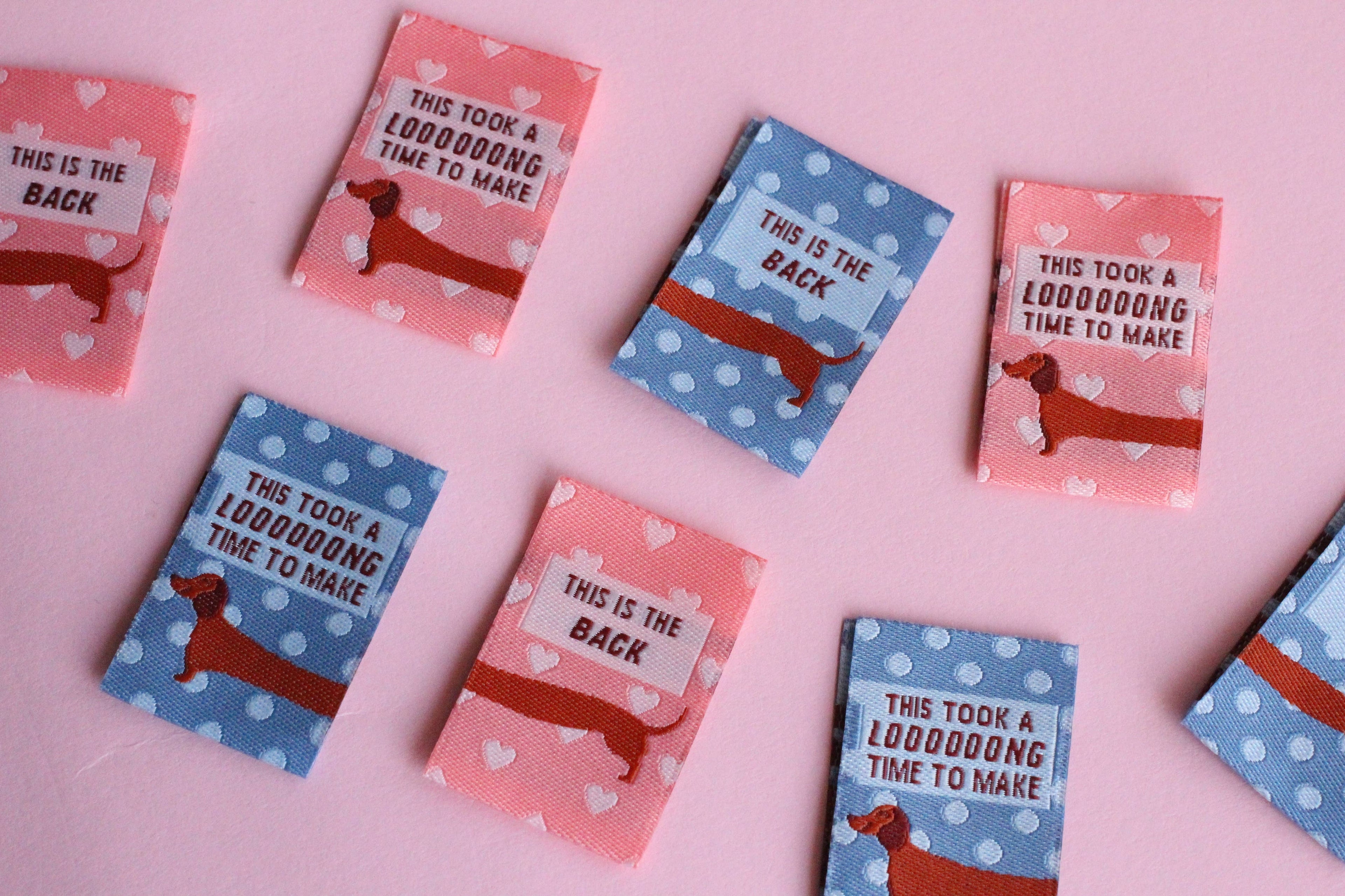 Pink and Blue Sausage Dog Labels - Cosy Club Handmade