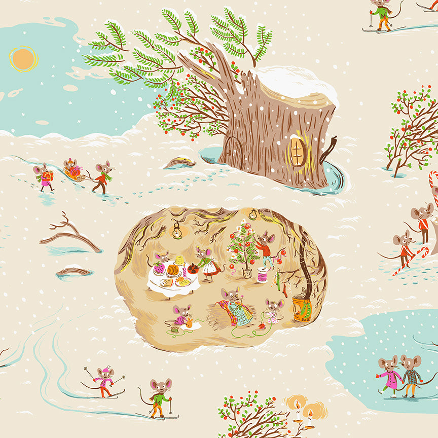 Christmas Mice Cream - Heather Ross Favorites by Windham Fabrics