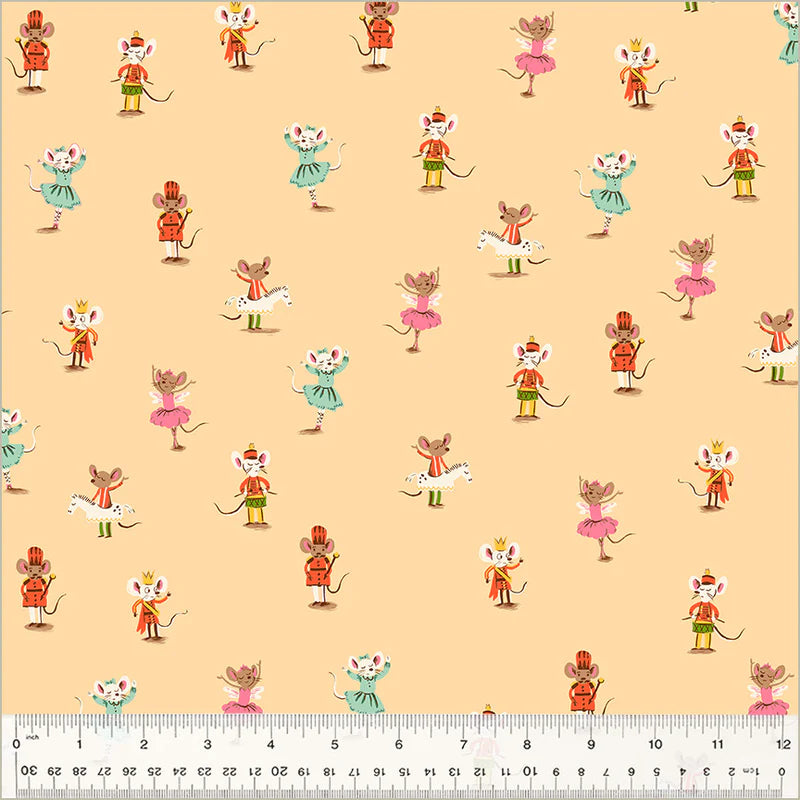 Nutcracker Mice Peach - Heather Ross Studio Edit by Windham Fabrics