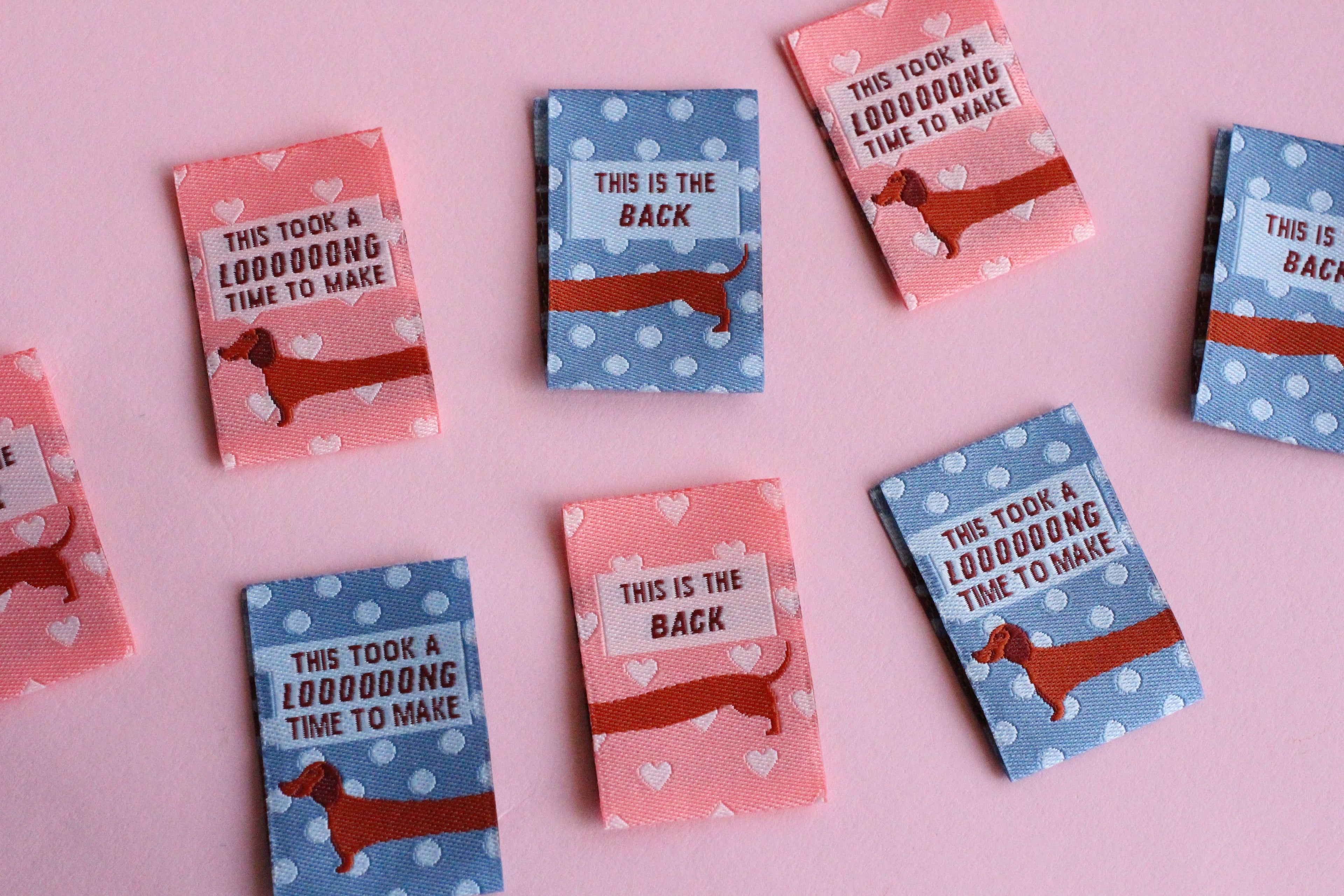 Pink and Blue Sausage Dog Labels - Cosy Club Handmade