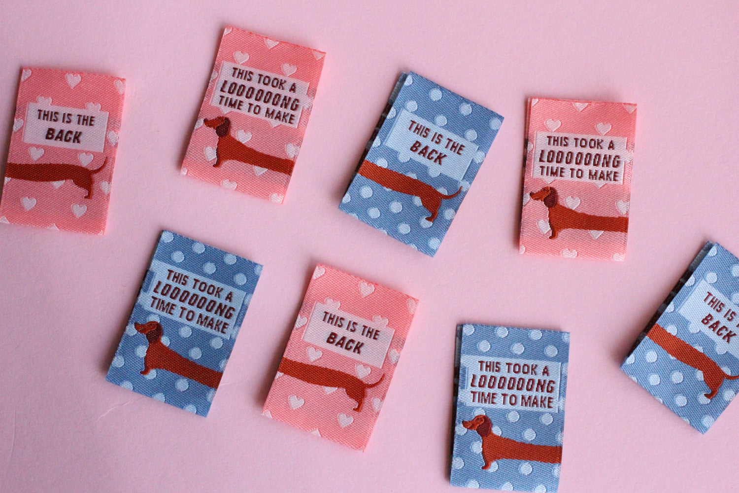 Pink and Blue Sausage Dog Labels - Cosy Club Handmade