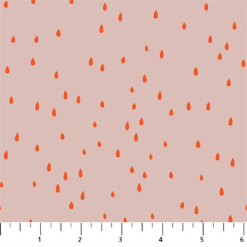 Fabric swatch of pink rainrops on cream background