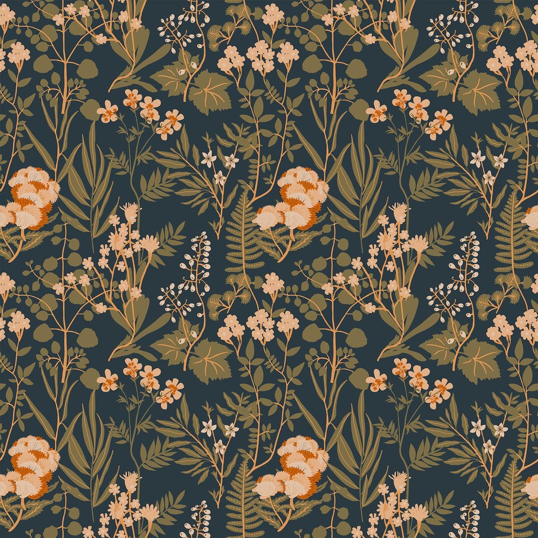 END OF BOLT 1.75m - Wild Flowers Navy Multi - Wild Cottage by FIGO