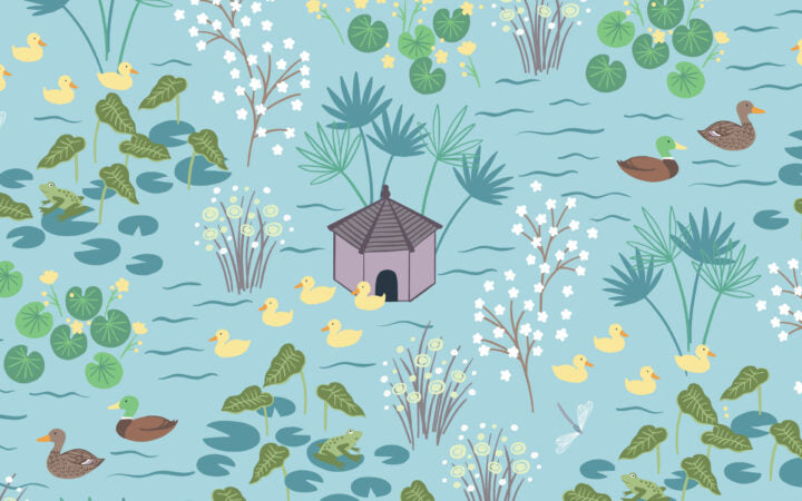 Duck Pond on Light Blue - The Village Pond by Lewis &amp; Irene