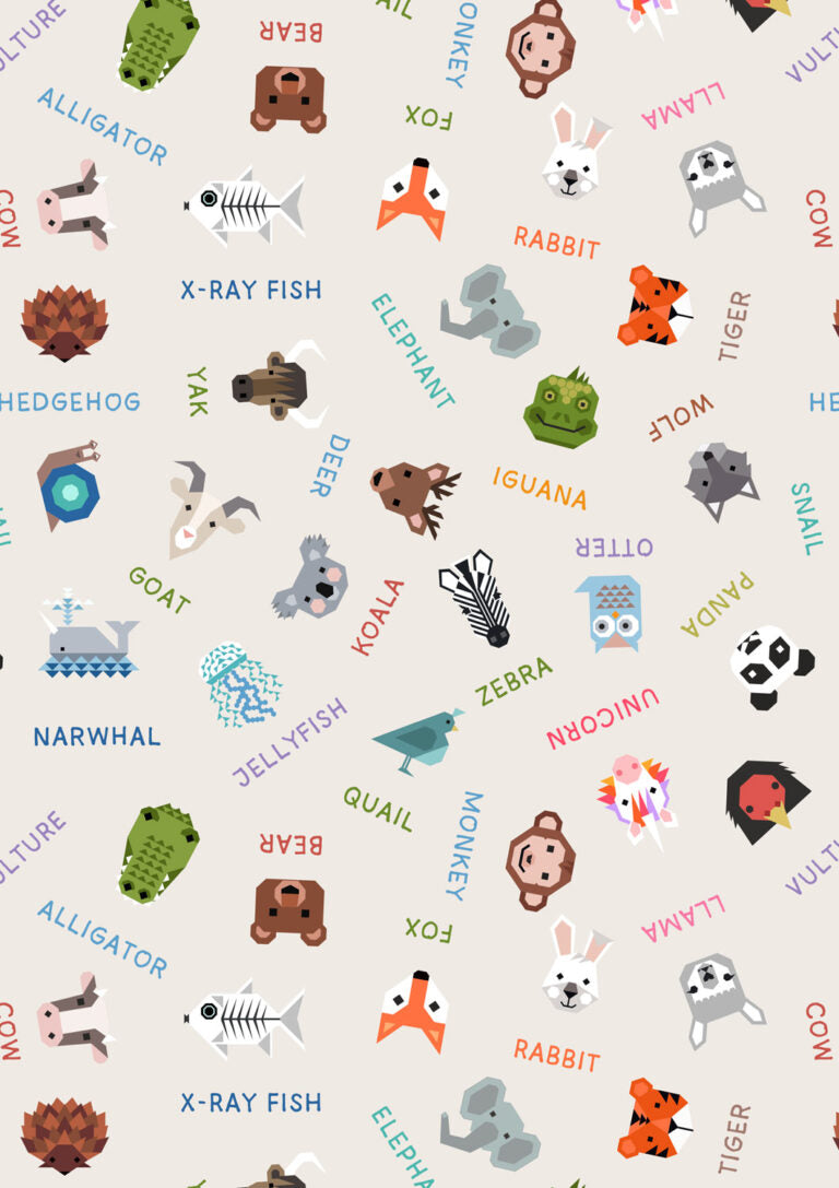 Animal Names on Grey Cream - Animal Alphabet by Lewis &amp; Irene