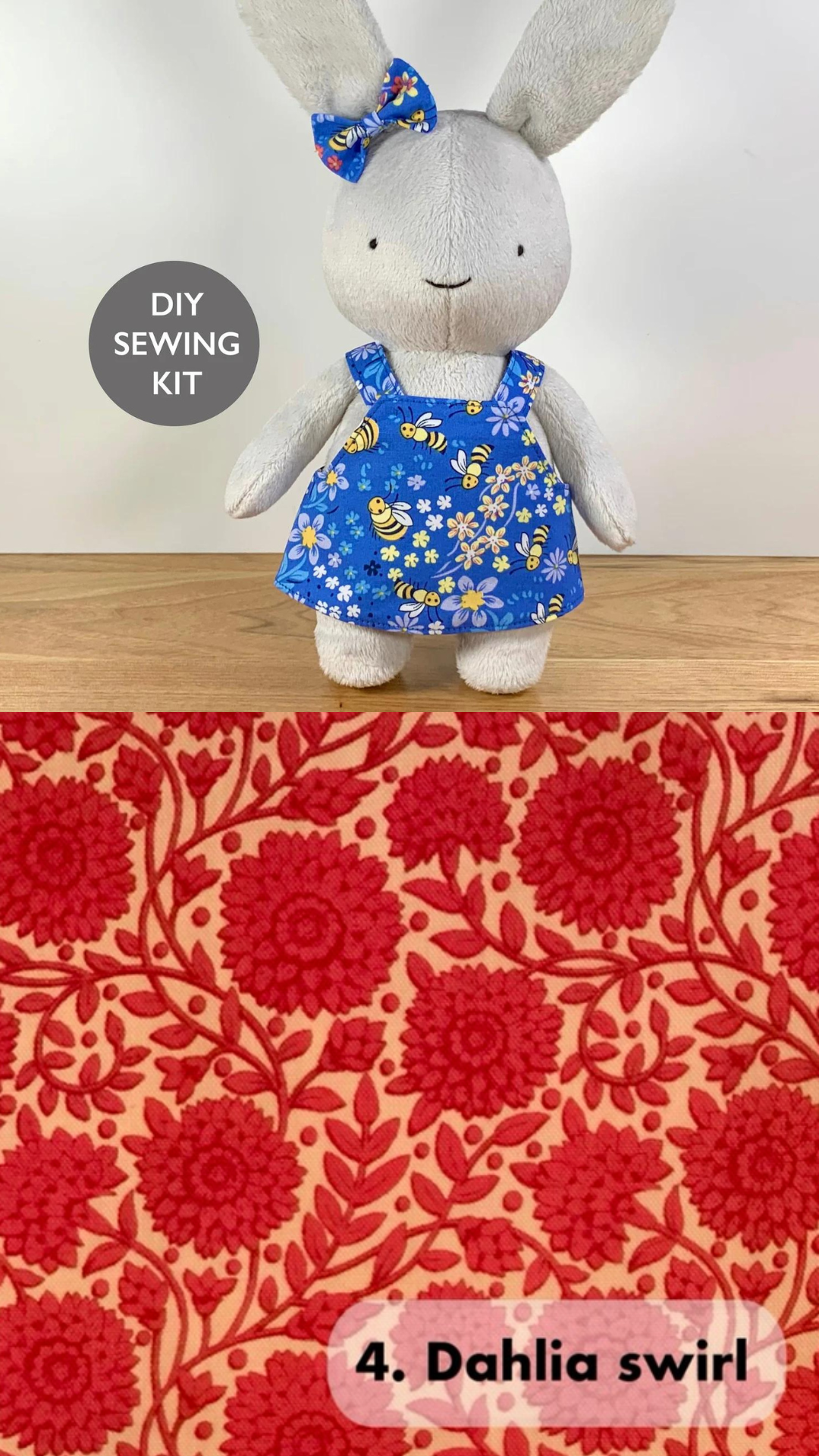 Dahlia Swirl Bunny &amp; Dress Sewing Kit - Minky &amp; Friends
