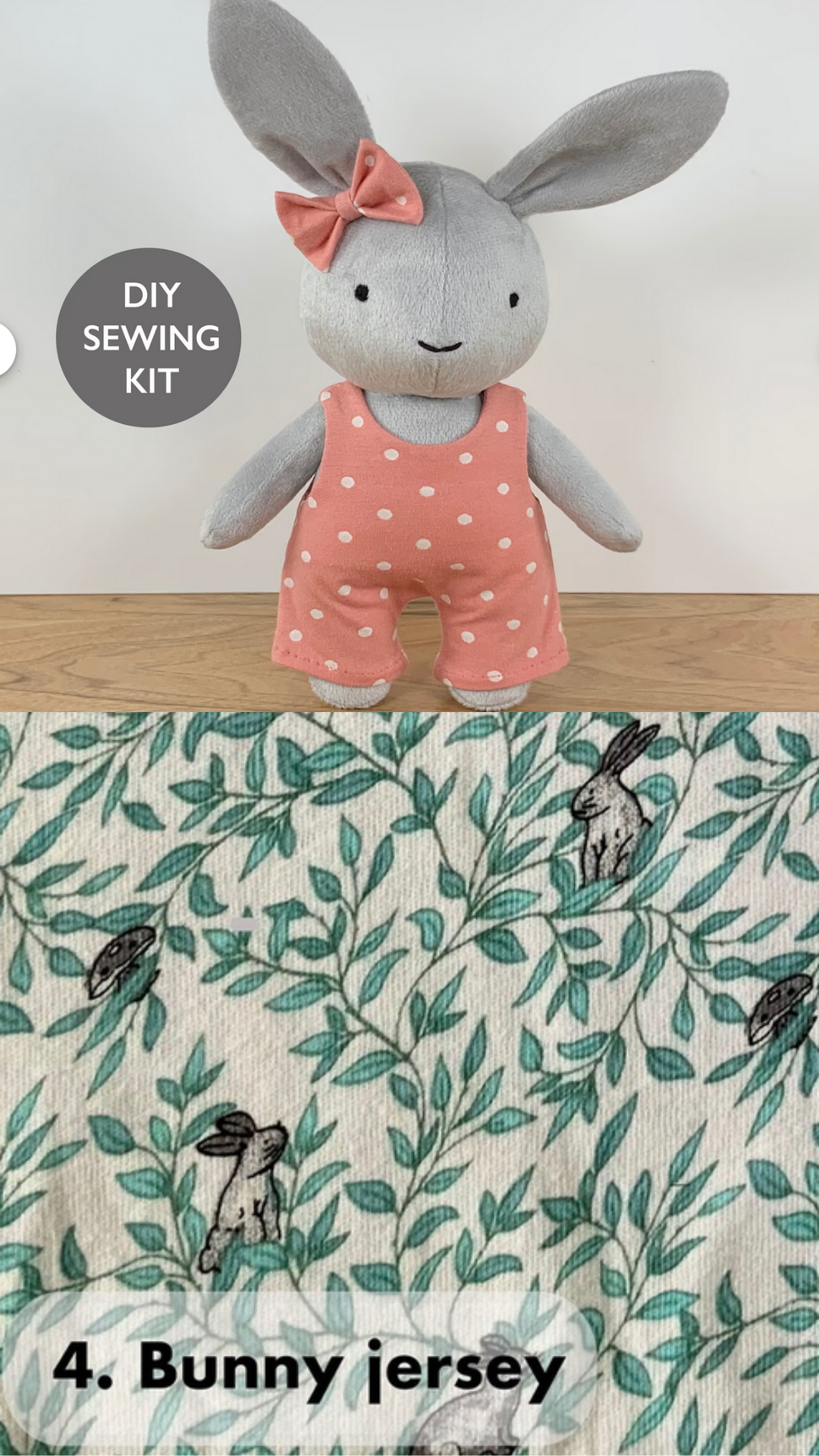 Bunny Jersey Spot Floral Bunny &amp; Jumpsuit Sewing Kit - Minky &amp; Friends