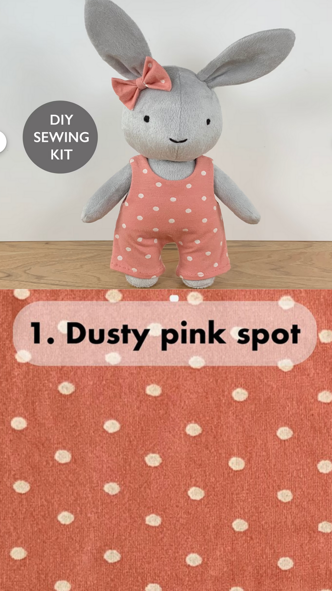 Dusty Pink Spot Floral Bunny &amp; Jumpsuit Sewing Kit - Minky &amp; Friends