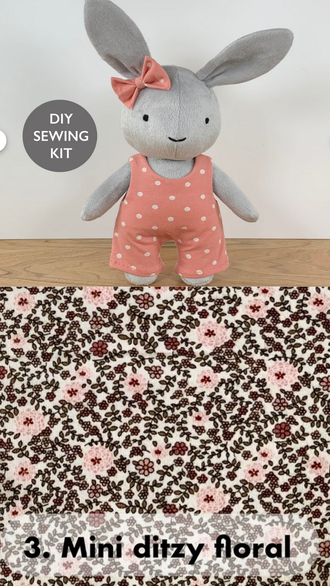 Mini Ditsy Floral Bunny &amp; Jumpsuit Sewing Kit - Minky &amp; Friends