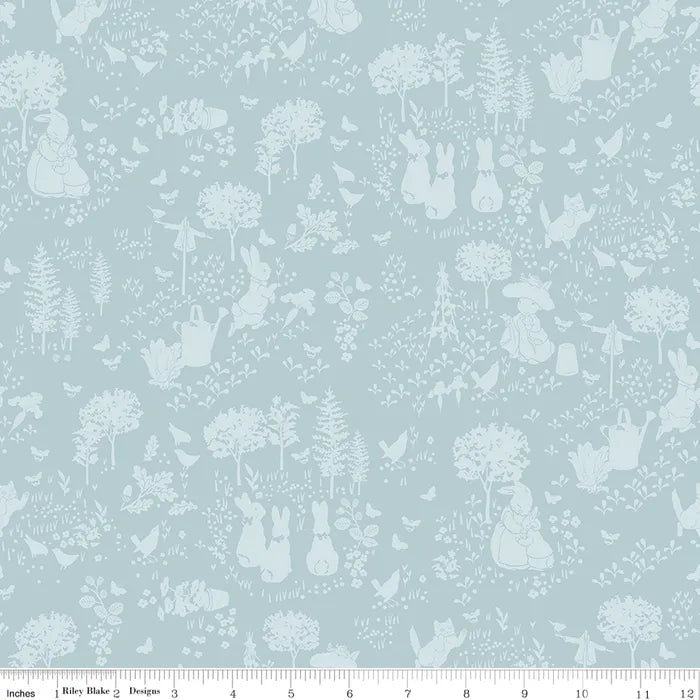 Tonal Garden Blue - Peter Rabbit &amp; Benjaimin Bunny by Riley Blake Designs