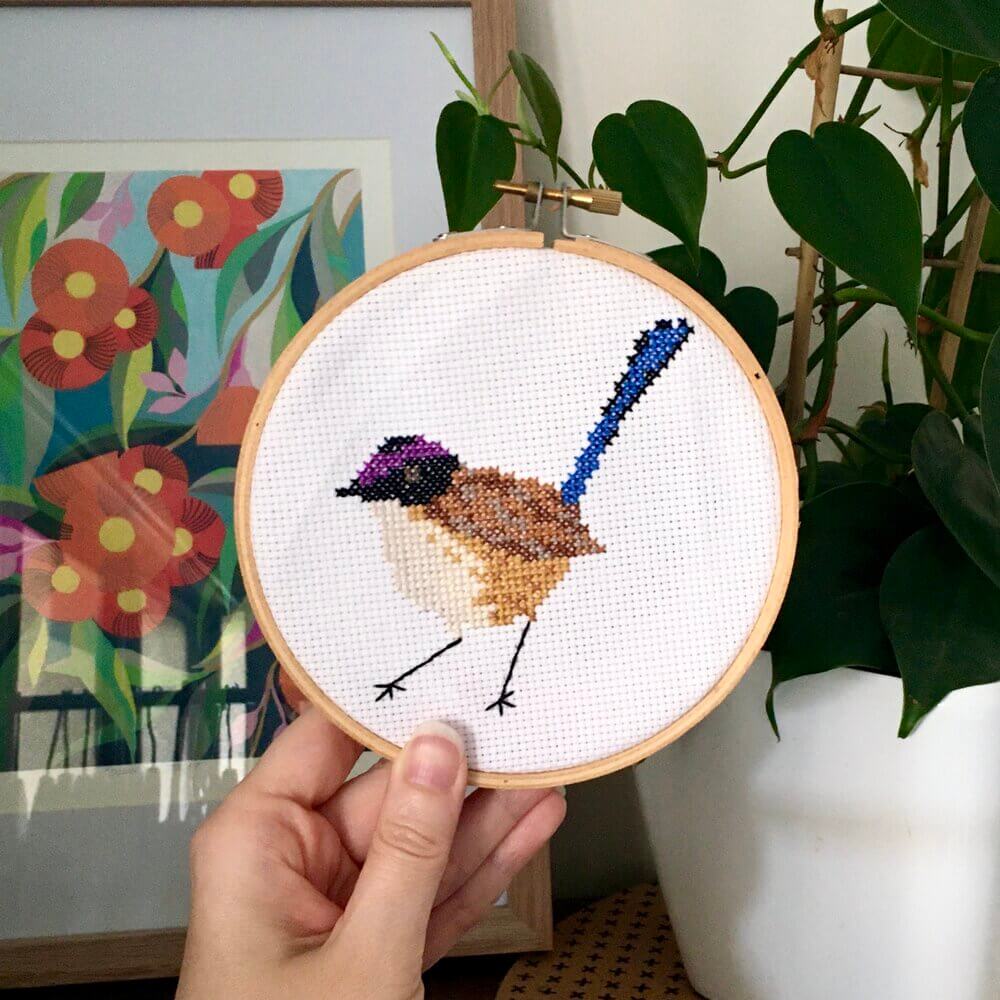 Purple Crowned Fairy-Wren Cross Stitch Kit - Craft Make Do