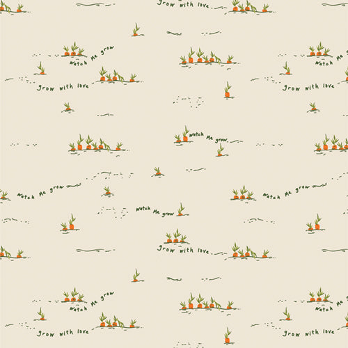 Fabric swatch carrots growing white cream background