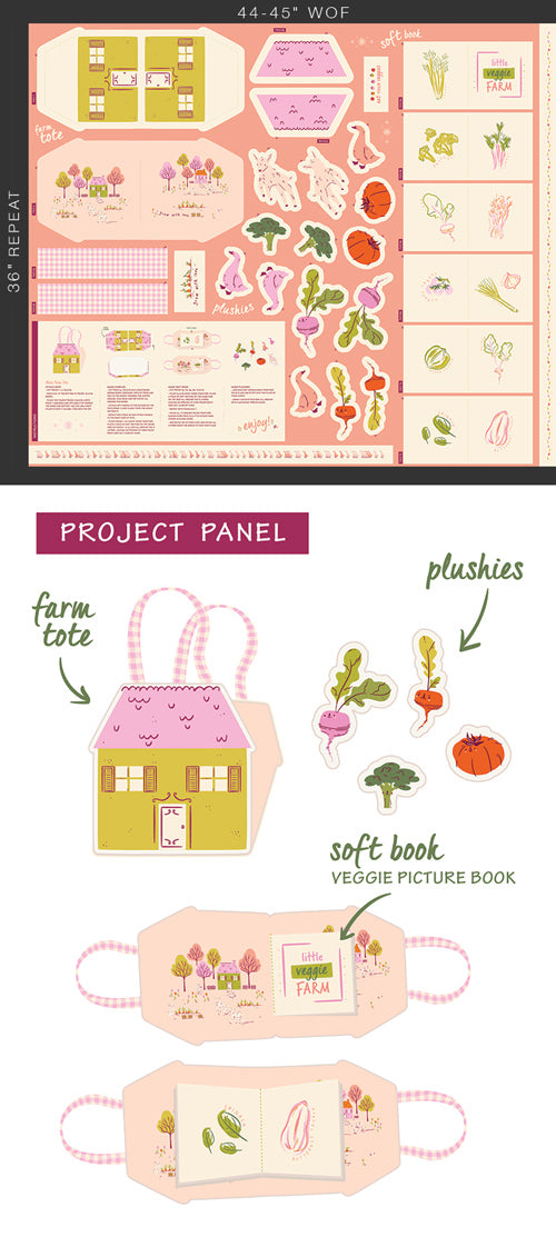 Fabric swatch cute farm scene with tote plushies and picture book