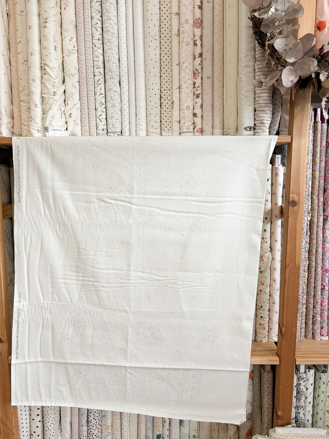 Sashiko Christmas Tree Panel - Natural by Devonstone