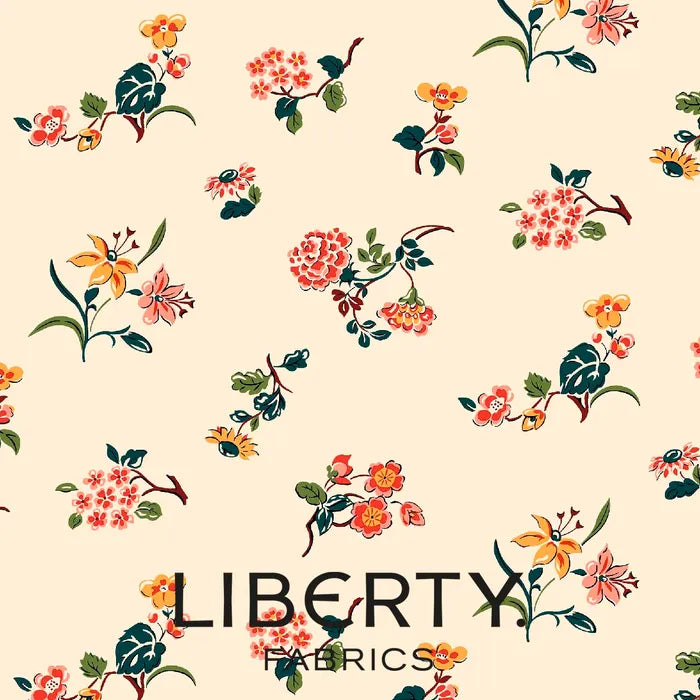 Fabric swatch liberty cream background floral bouquet 