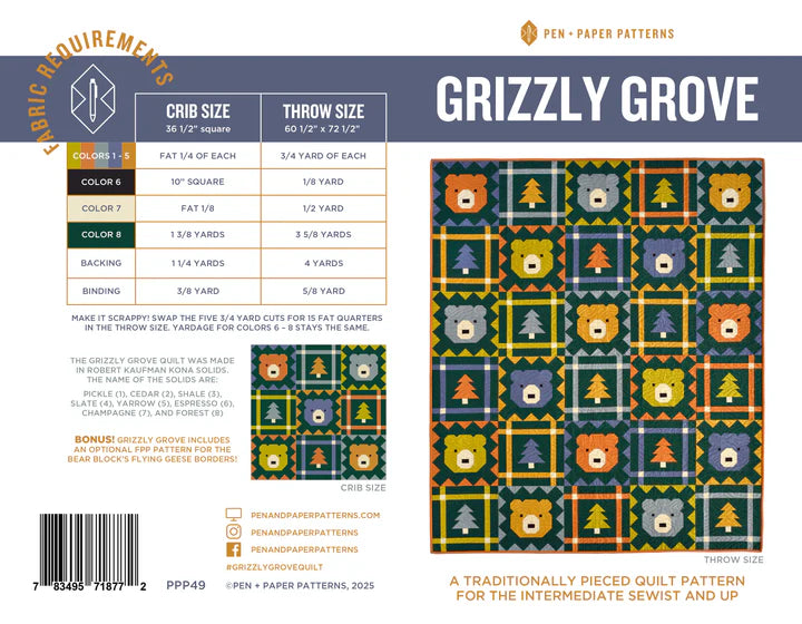 Grizzly Grove Quilt Paper Pattern - Pen &amp; Paper Patterns