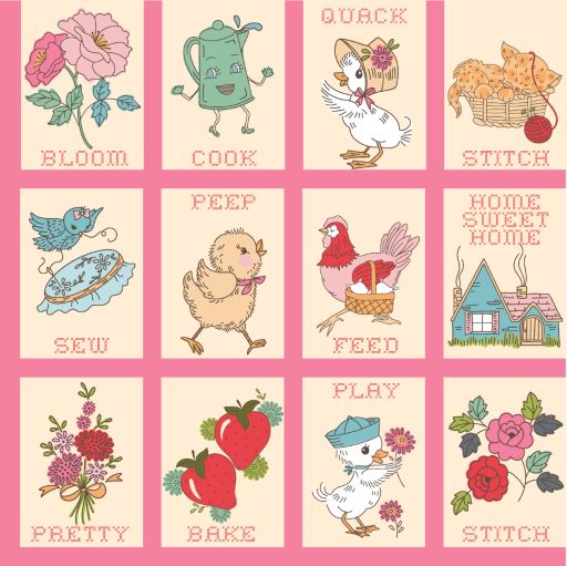 Pretty Stitches Pink - Hopscotch and Freckles by Poppie Cotton