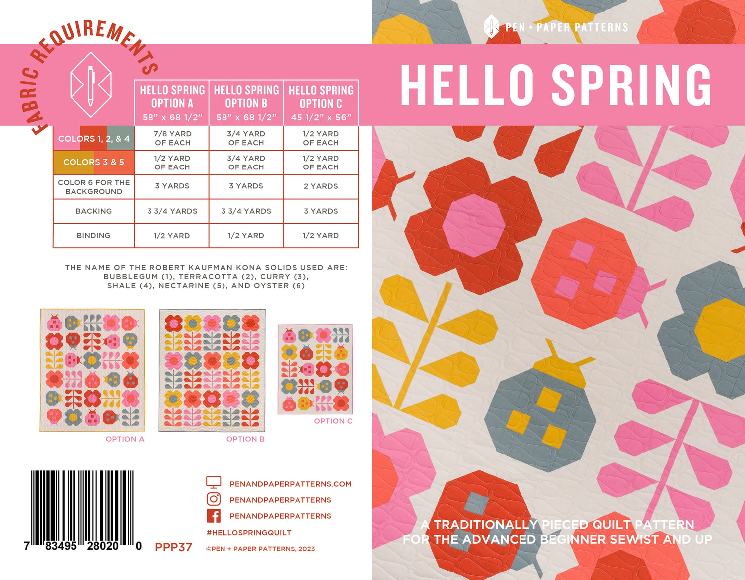 Hello Spring Quilt Paper Pattern - Pen &amp; Paper Patterns