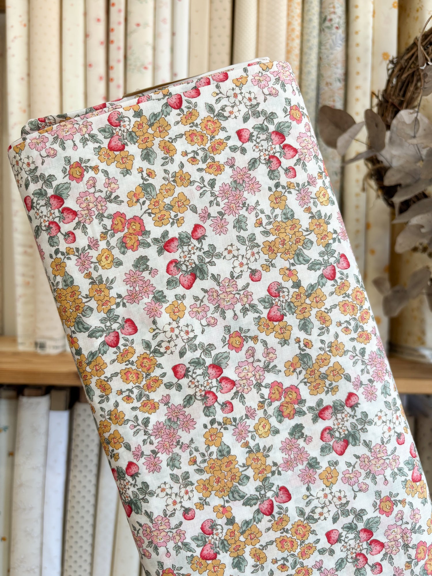 Strawberry Garden on Cream KP9072-2A by Cosmo