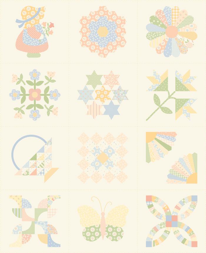 Quilt Blocks Panel in Porcelain - Handmade Sweetness by Moda