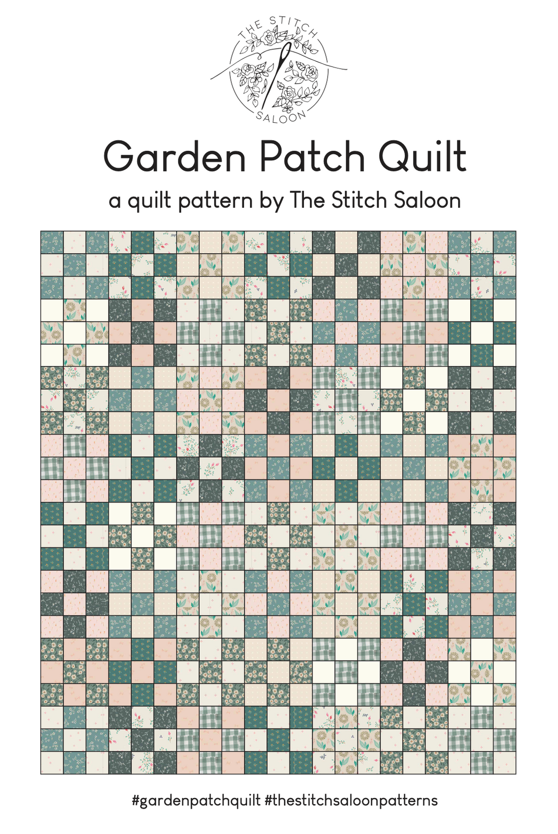 Quilt pattern by the stitch saloon, fine check pattern with greens pinks whites and creams